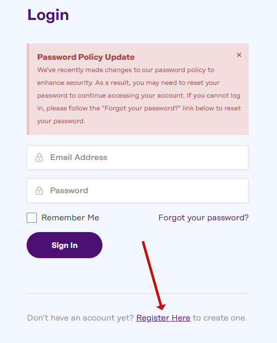 Click the register here link