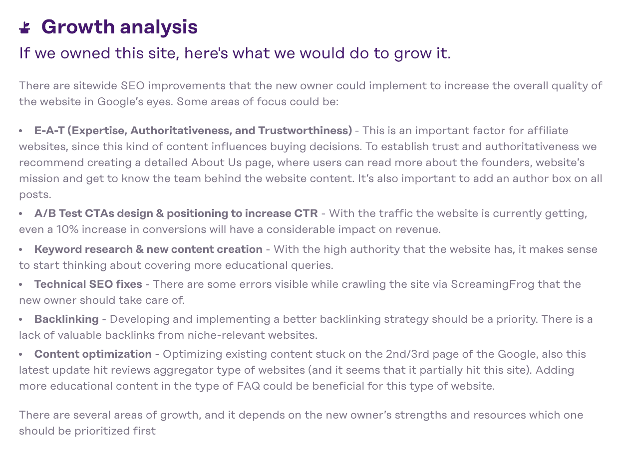 due diligence - growth analysis